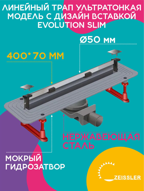 Линейный трап 400х70 ультратонкая модель с дизайн вставкой Evolution Slim ZSt.1141.4002