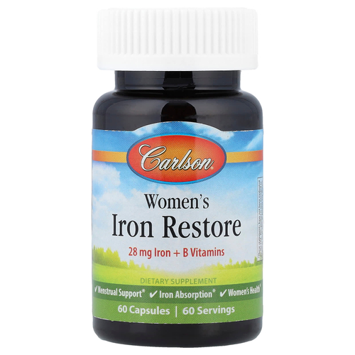 Carlson, Womens Iron Restore, 28 mg Iron + B Vitamins, 60 Capsules