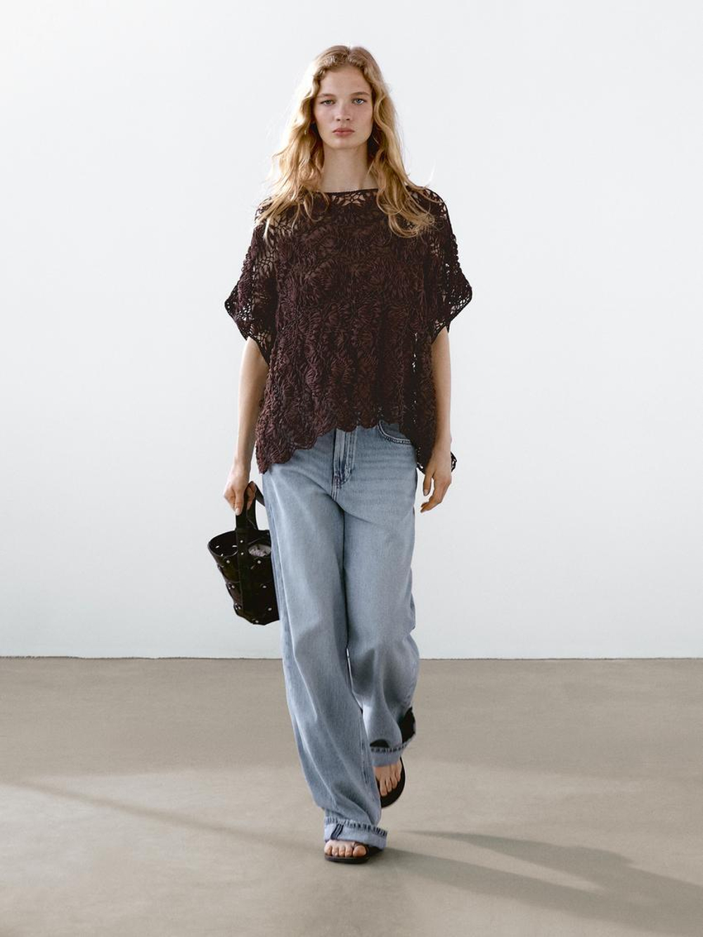 Massimo Dutti Накидка из ажурного кружева, Баклажанный