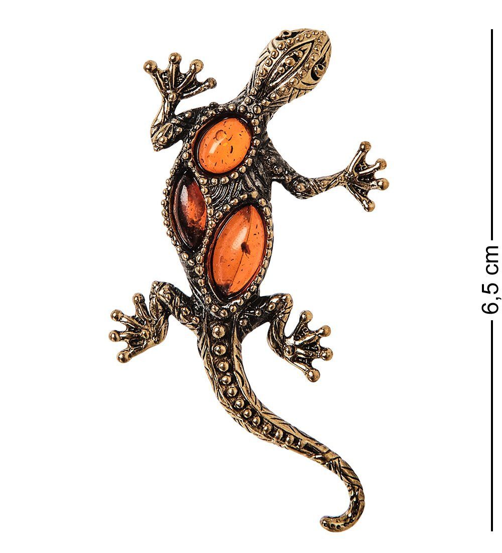 AM-2417 Брошь «Ящерка песчаная» (латунь, янтарь)