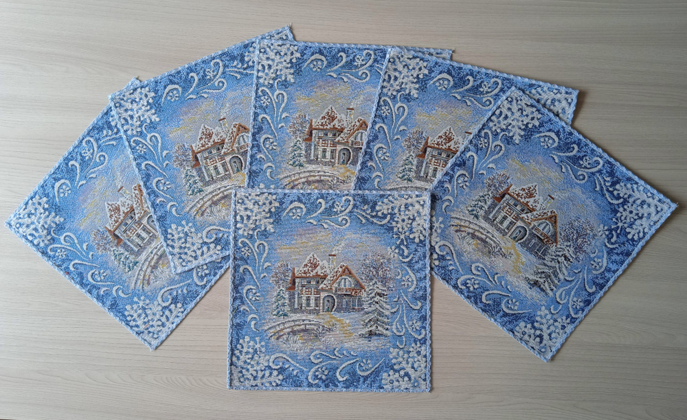 Набор декоративных гобеленовых салфеток Мороз 6шт 25х25 см