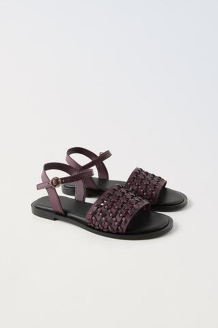 ZARA БОСОНОЖКИ С РЕМЕШКАМИ ИЗ ШНУРА, ГРАНАТОВЫЙ