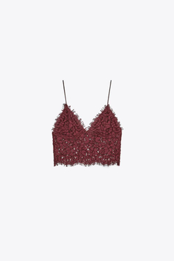 ZARA УКОРОЧЕННЫЙ ТОП С ВЫШИВКОЙ, БУРГУНДИ