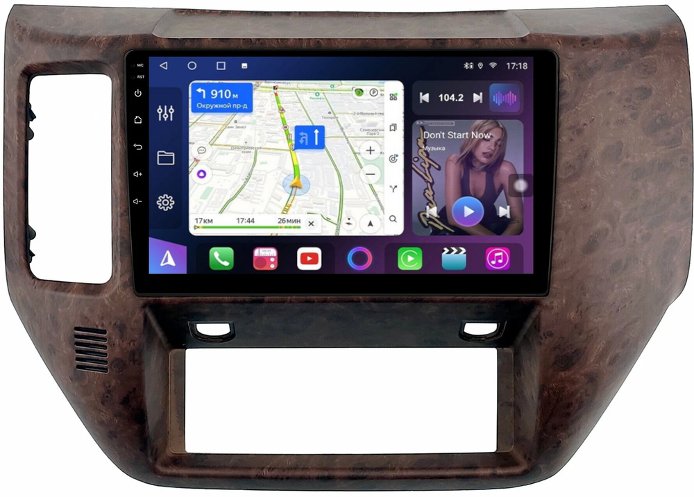 Магнитола для Nissan Patrol Y61 2004-2010 (рамка дерево) - FarCar 3258M монитор 9" QLED на Android 13, 8 ядер (TS18), CarPlay, 4G SIM-слот