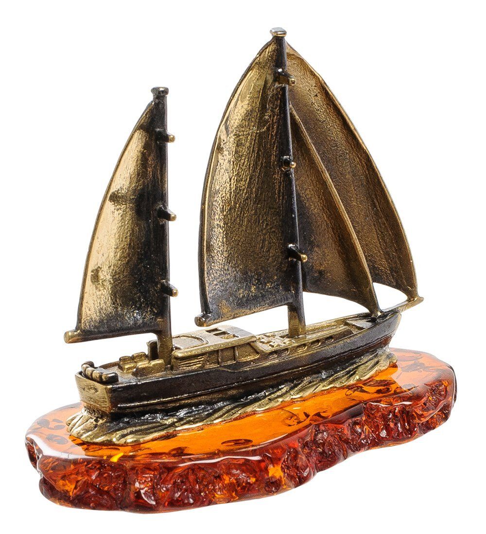 Народные промыслы AM-1969 Фигурка «Яхта-Волна» (латунь, янтарь)