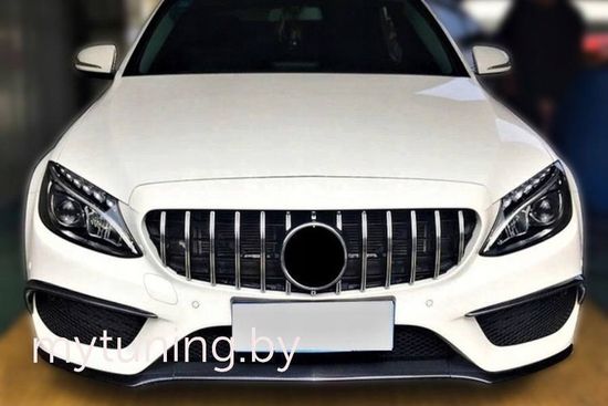 Решетка радиатора V.3 глянцево - черный + хром для Mercedes C class W205 2015-2018