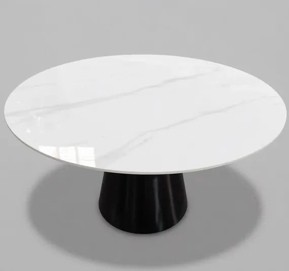 Стол Yoda Ø135 см, белая керамика, черная ножка