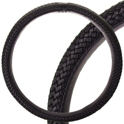 Оплетка руля M 37-38 см экокожа черная Real-7 (SKYWAY)