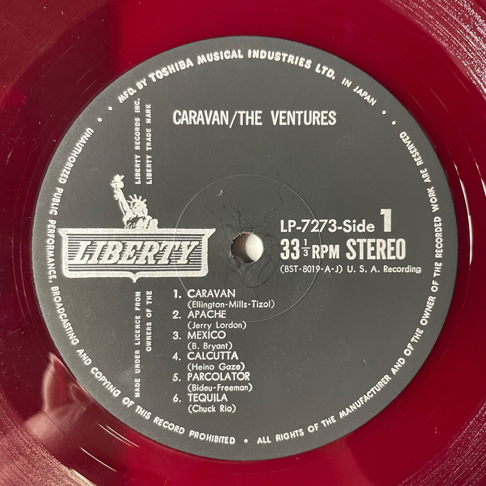 Винтажная виниловая пластинка LP The Ventures Caravan (Japan 1965) (No Obi) (Red Wax Vinyl)