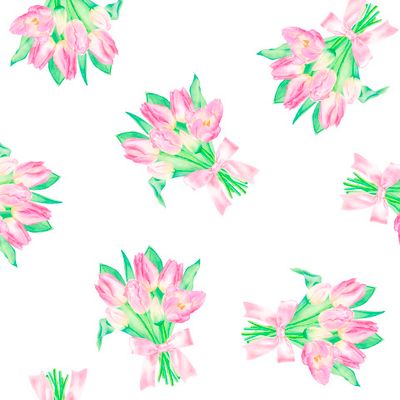 Букет розовых тюльпанов на белом фоне