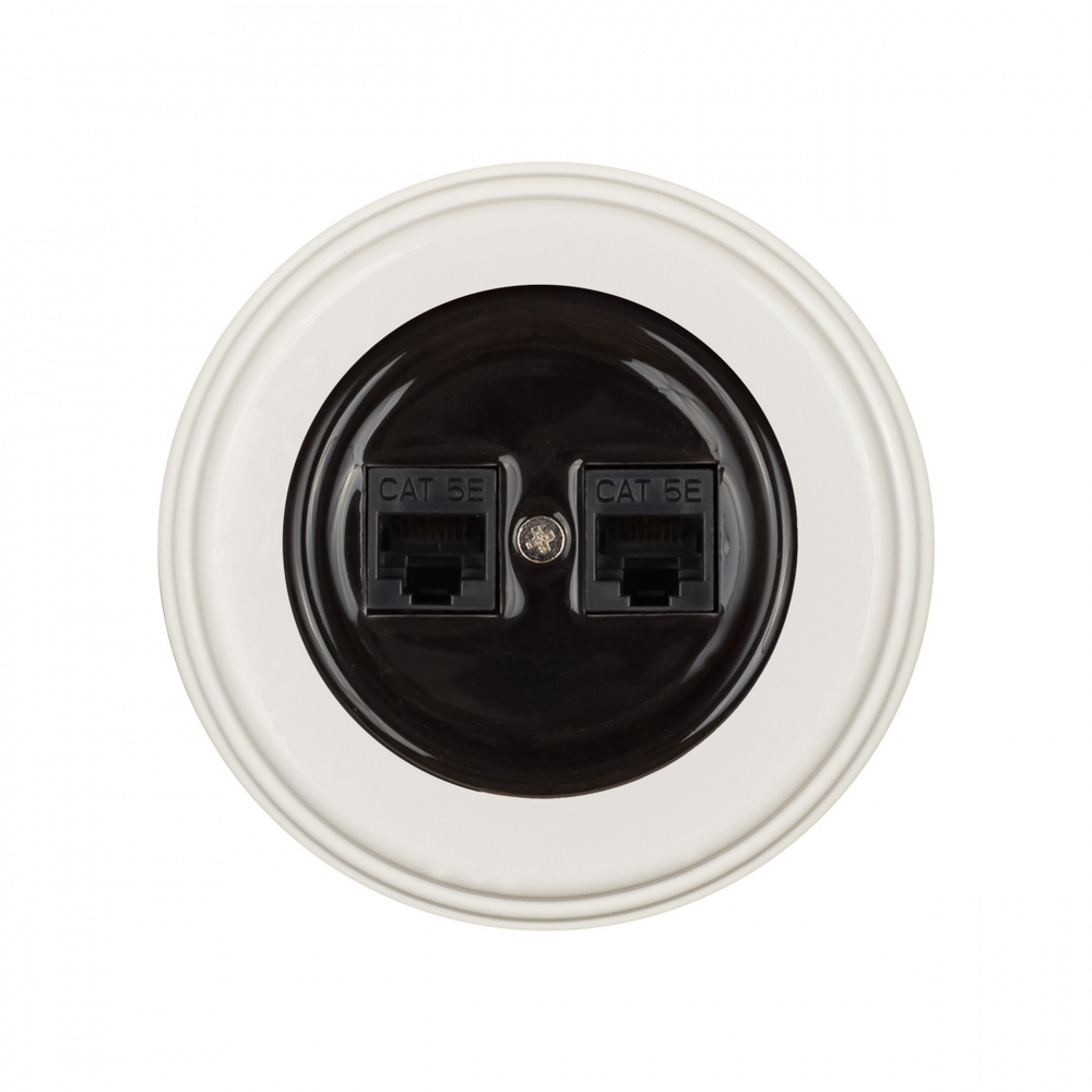 Розетка RJ45 информационная двойная, керамика, цвет черный B1-302-03