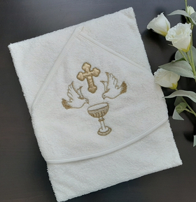 Пеленка для крещения  с капюшоном "Таинство" (золото)
