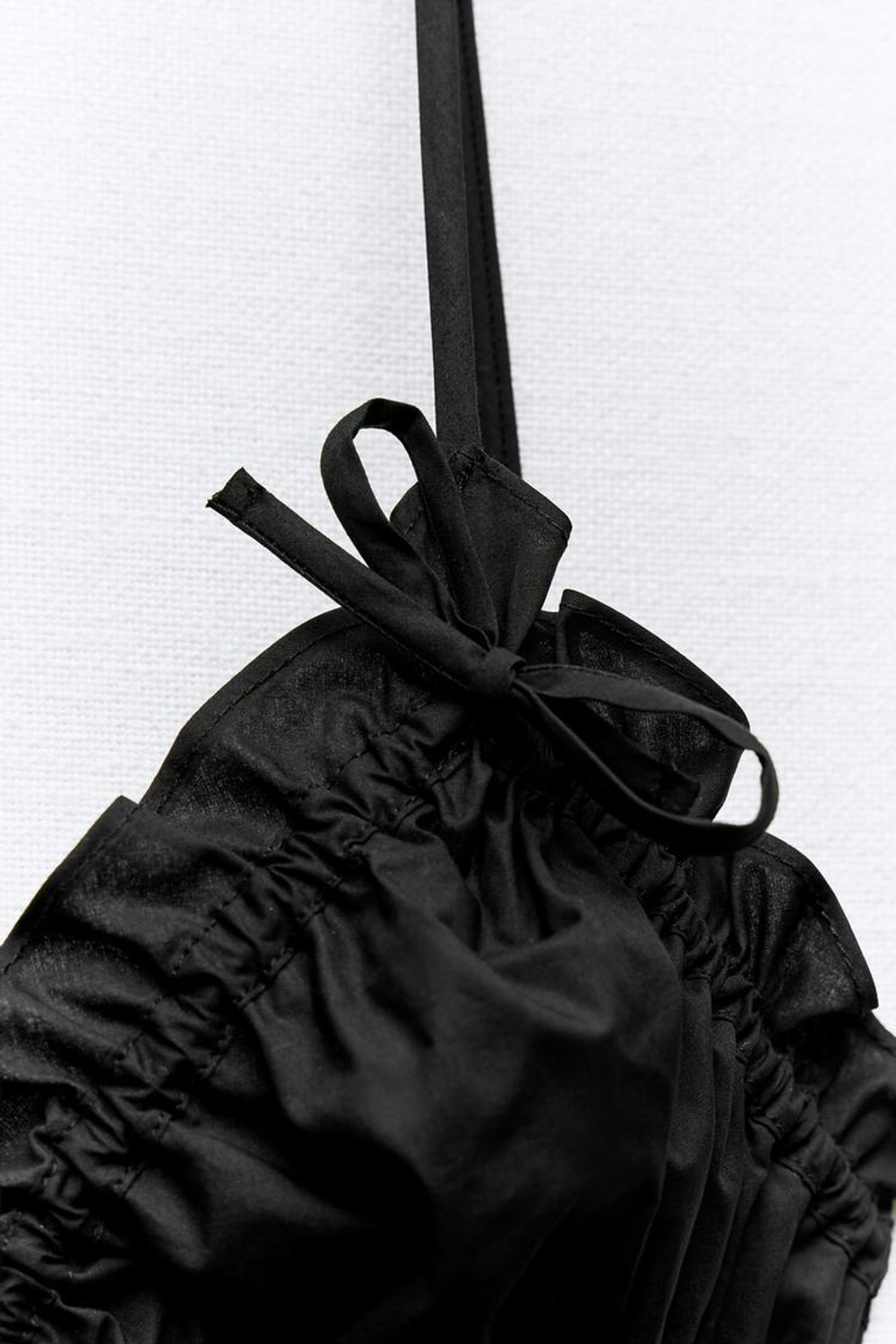 ZARA ТОП ИЗ ПОПЛИНА С БАНТОМ, ЧЕРНЫЙ