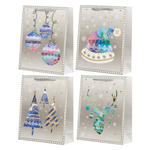 Подарочный пакет Basir, серия "Новогодние", плотный, бумажный, серый с рисунком ассорти, размер 18*10*23 см