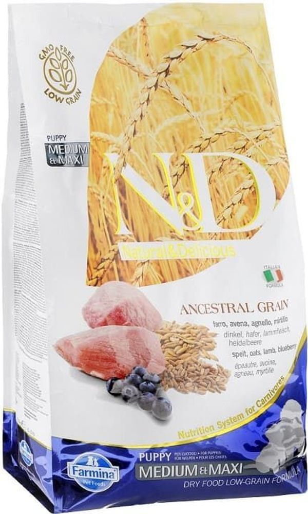Farmina N&amp;D Low Grain 2,5кг малозерновой корм для ЩЕНКОВ сред. и крупных пород с ягненком и черникой