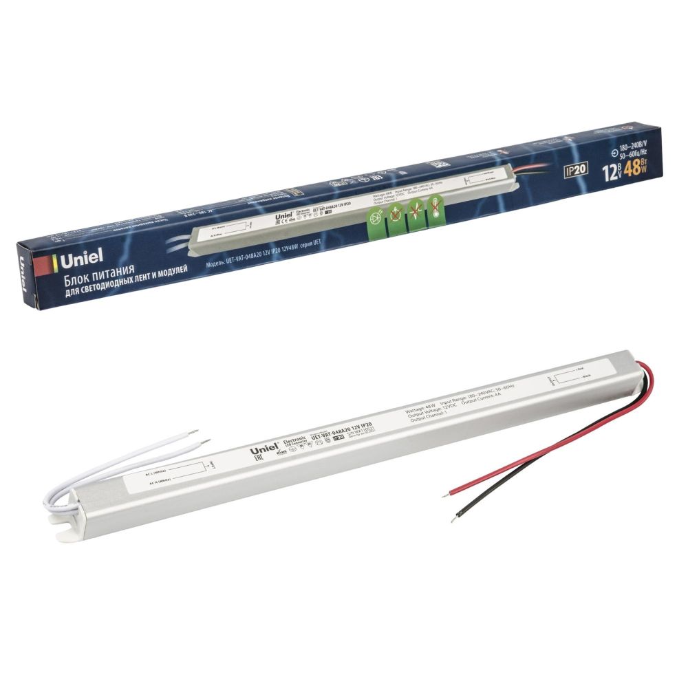 UET-VAT-048A20 12V IP20 Блок питания ультратонкий. 48Вт. Металлический корпус. TM Uniel