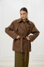 Тренч с увеличенными плечами, Коричневый