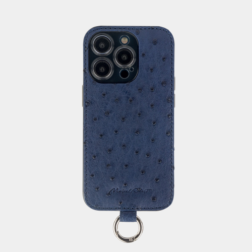 Чехол для iPhone 14 Pro из кожи страуса, синего цвета