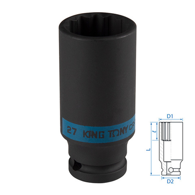 KING TONY (443027M) Головка торцевая ударная глубокая двенадцатигранная 1/2", 27 мм