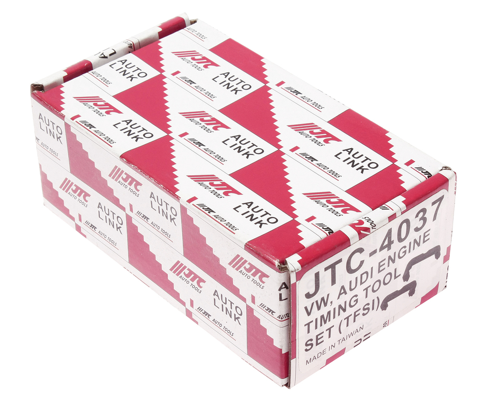 JTC-4037 - Набор фиксаторов распредвала для установки фаз ГРМ (VW AUDI TFSI) JTC -  
  Специально предназначен для удержания распредвала при регулировке фаз ГРМ.
  Применение: Фольксваген (VW) и Ауди (Audi) A6 2005-, Q5 2.0T, A6L 3.0T.
  Модель двигателя: 6-цилиндровый, бензиновый двигатель с непосредственным впрыском топлива 2.8L 4V, МКПП.
  Оригинальный номер приспособления: Т40133.
  Количество в оптовой упаковке: 10 шт.
  Габаритные размеры: 160/80/60 мм. (Д/Ш/В) 
  Вес: 896 гр.