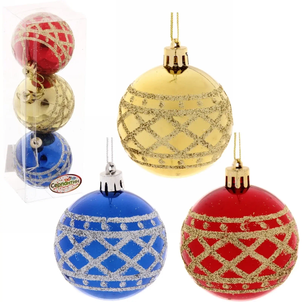 Новогодние шары 6 см (набор 3 шт) «Зимний узор», микс