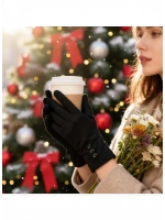 демисезонные перчатки тёплые с декоративными пуговицами