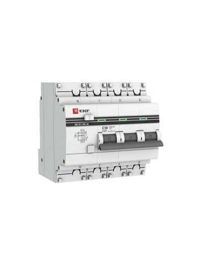 Выключатель автоматический дифференциального тока 4п (3P+N) C 50А 30мА тип AC 4.5кА АД-32 защита 270В электрон. PROxima EKF DA32-50-30-4P-pro