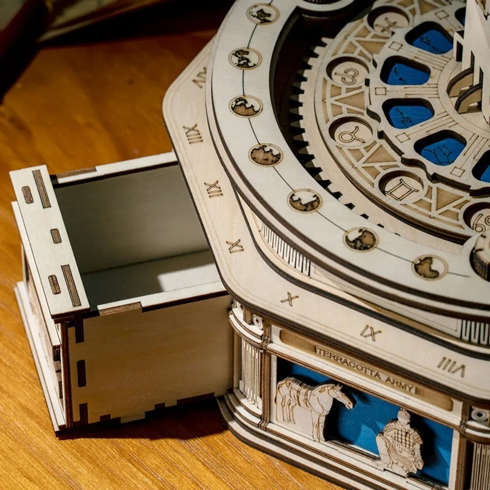 Глобус, ночник (ROKR) - Деревянный конструктор, сборная механическая модель, 3D пазл