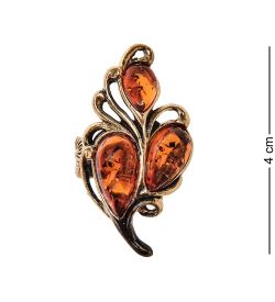 AM-2430 Кольцо «Винтажный лист» (латунь, янтарь)