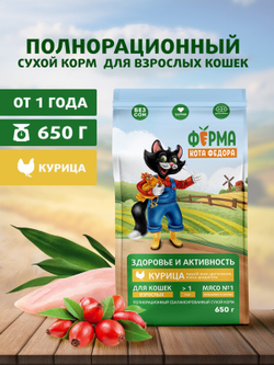 Сухой корм Ферма кота Федора для взрослых кошек с курицей 650 г