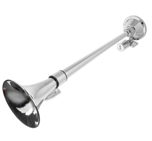 Сигнал звуковой 1 рожок воздушный SKYWAY L=640мм 12-24В 118дцб 10А Хром