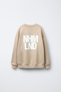 ZARA ТОЛСТОВКА С ПРИНТОМ HISTORY MUSEUM, БЕЖЕВО-КОРИЧНЕВЫЙ