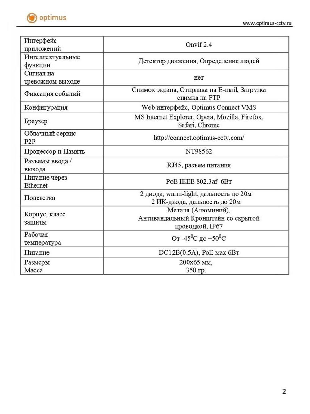 Видеокамера Optimus IP-E014.0(2.8)PL