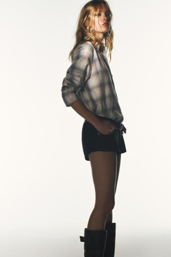 ZARA ШОРТЫ В ТОНКУЮ ПОЛОСКУ С ПОЯСОМ, ШОКОЛАДНЫЙ