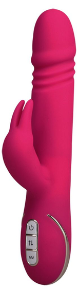 Розовый вибратор с выпуклой головкой и стимулятором клитора Rabbit Skater - 23 см. (Цвет: розовый)