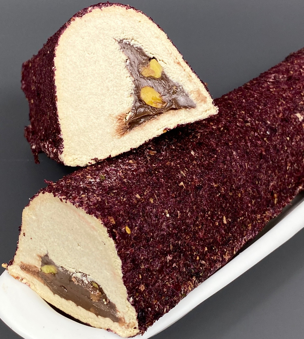 Халва Sahinoglu тахинная с шоколадной пастой и фисташкой в обсыпке розы 300г