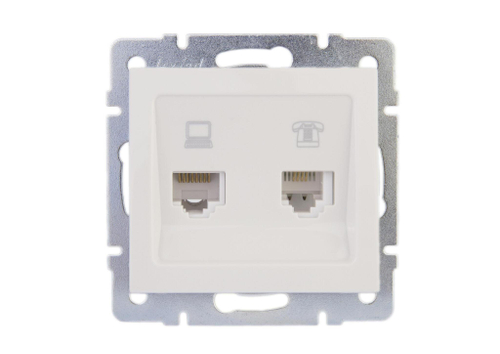 RAIN 703 0288 143 Розетка компьют.+телеф. белая (10шт/120шт)  (120шт/кор)