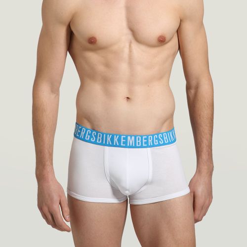 Мужские трусы хипсы набор 3 в 1 белые с голубой резинкой Bikkembergs BKK1UTR05TR0000