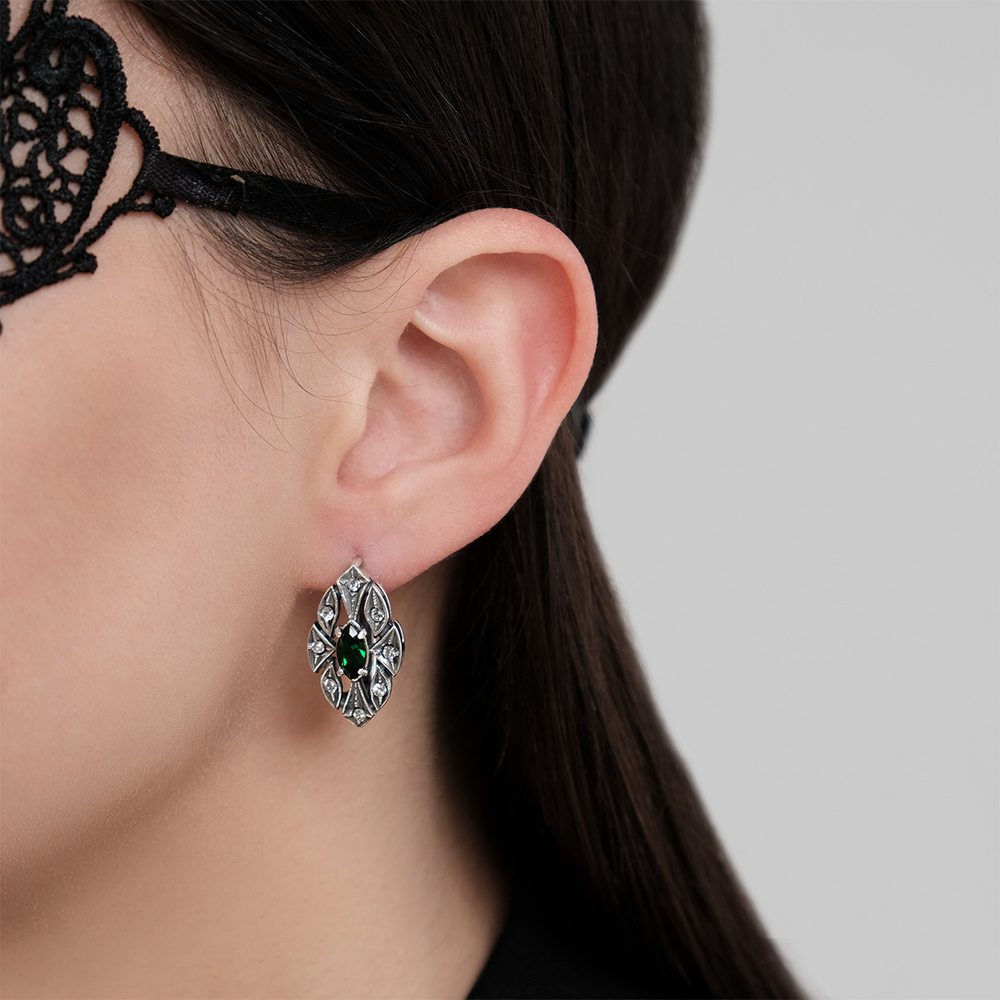 "Маркиза" серьги в серебряном покрытии из коллекции "Леди" от Jenavi  с английским замком