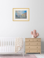 Картина авторская акварельная в паспарту 40х50 см на стену для интерьера "Школьная улица. Москва"