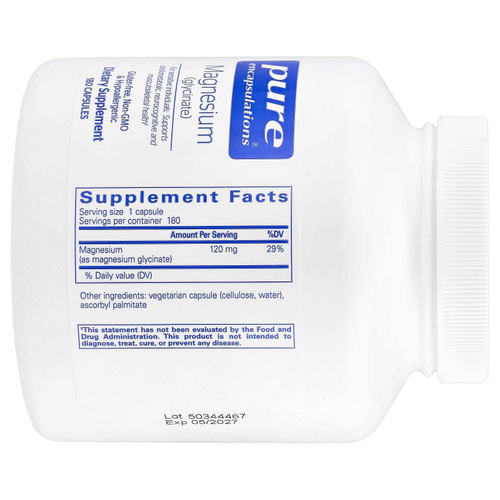 Pure Encapsulations, Магний (глицинат), 120 мг, 180 капсул