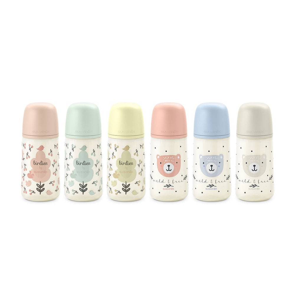 Бутылочка для кормления Suavinex Birdies 270 мл, розовая, 3 мес+