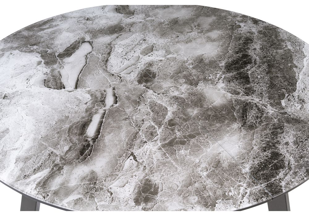 Стеклянный стол Алингсос 100(140)х100х76 черная шагрень / мрамор серый