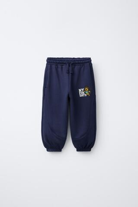 ZARA БРЮКИ-ДЖОГГЕРЫ С ВЫШИВКОЙ «ЛЕВ», СИНИЙ