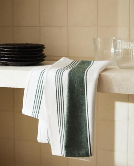 ZARA HOME КУХОННОЕ ПОЛОТЕНЦЕ В ПОЛОСКУ, ЗЕЛЕНЫЙ