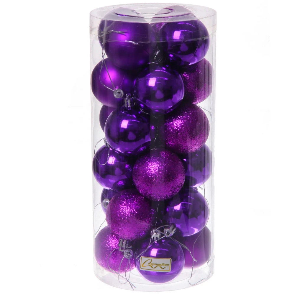 Новогодние шары 6 см (набор 24 шт) «Микс фактур», фиолетовый