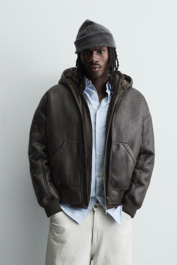 ZARA КУРТКА - ДУБЛЕНКА ИЗ ИСКУССТВЕННОЙ КОЖИ, КОРИЧНЕВЫЙ