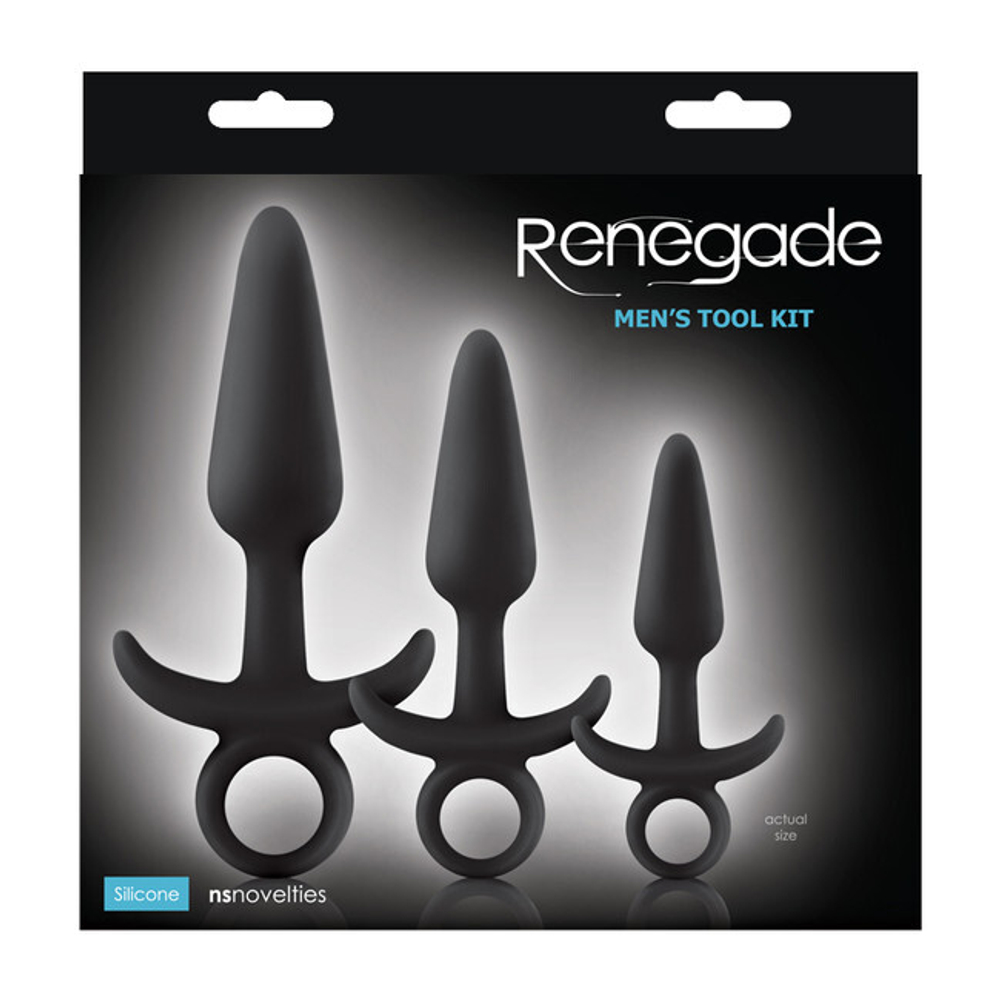 Набор черных анальных пробок с держателем Renegade Men's Tool Kit Black (черный) (Цвет: черный)