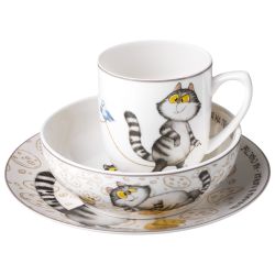 НАБОР ПОСУДЫ LEFARD "СЧАСТЬЕ ЕСТЬ" 3 ПР.: КРУЖКА 400 МЛ, ТАРЕЛКА 20,5 СМ, САЛАТНИК 15,5*5 СМ 600 МЛ