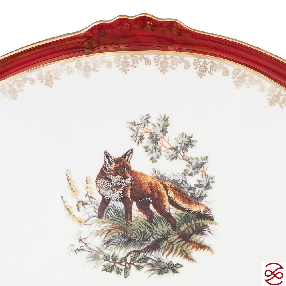 Блюдо овальное на ножке Queen's Crown Охота красная 37 см